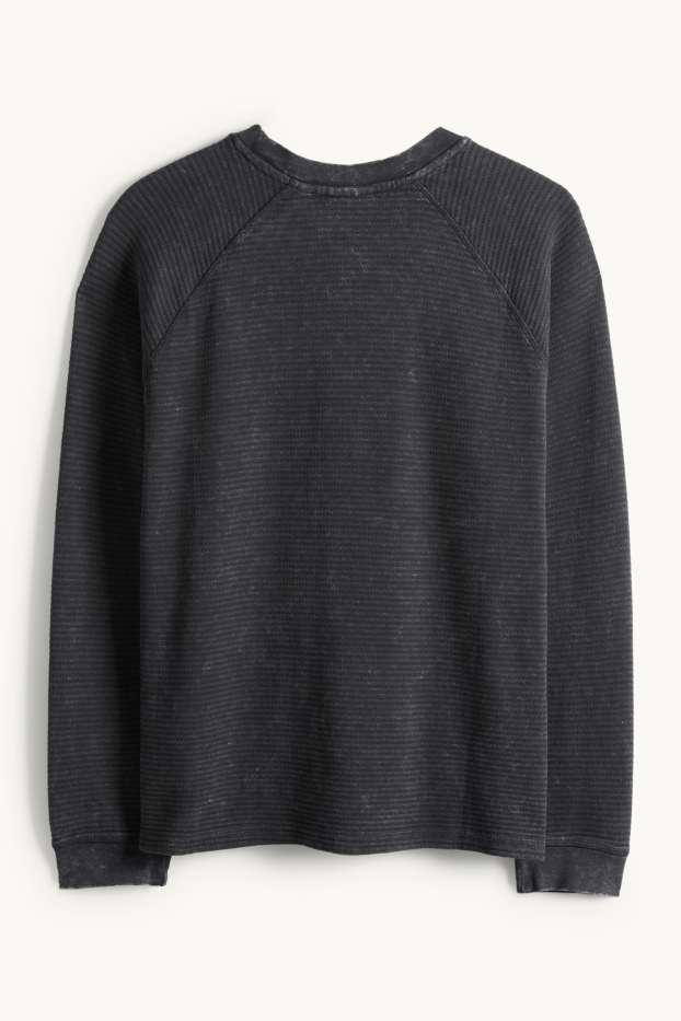 Pánské - Tričko s dlouhým rukávem - relaxed fit - strukturované - černá