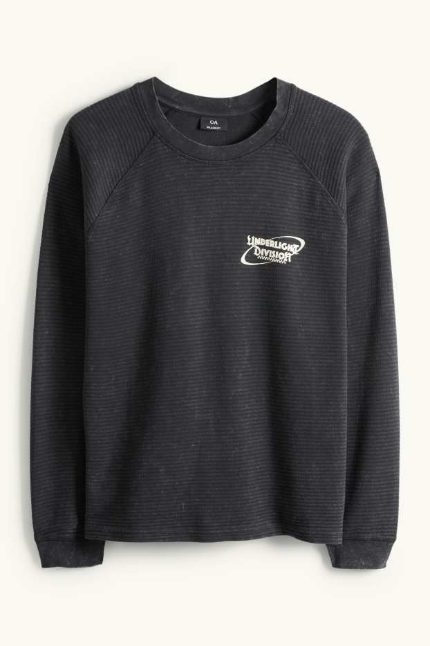 Pánské - Tričko s dlouhým rukávem - relaxed fit - strukturované - černá