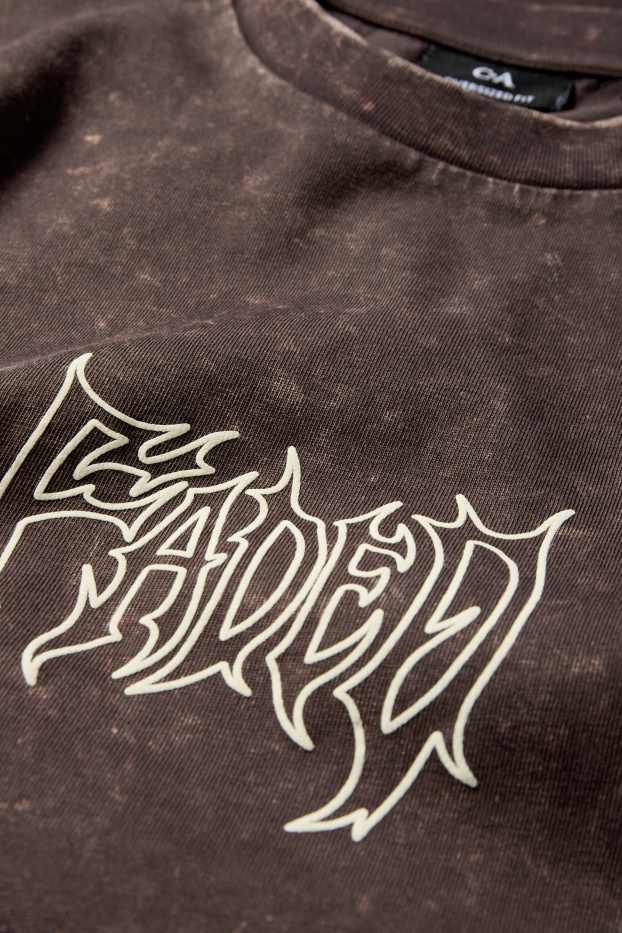 Pánské - Tričko - oversized - se vzorem - tmavohnědá