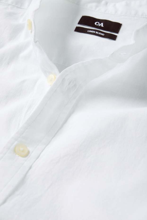 Herren - Hemd - Regular Fit - Stehkragen - Leinen-Mix - weiss