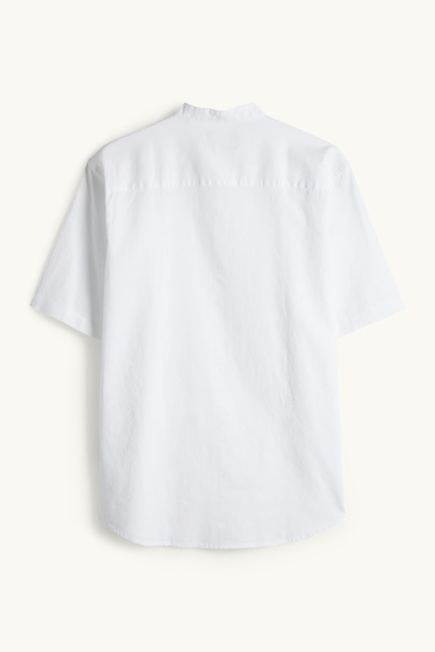 Herren - Hemd - Regular Fit - Stehkragen - Leinen-Mix - weiss
