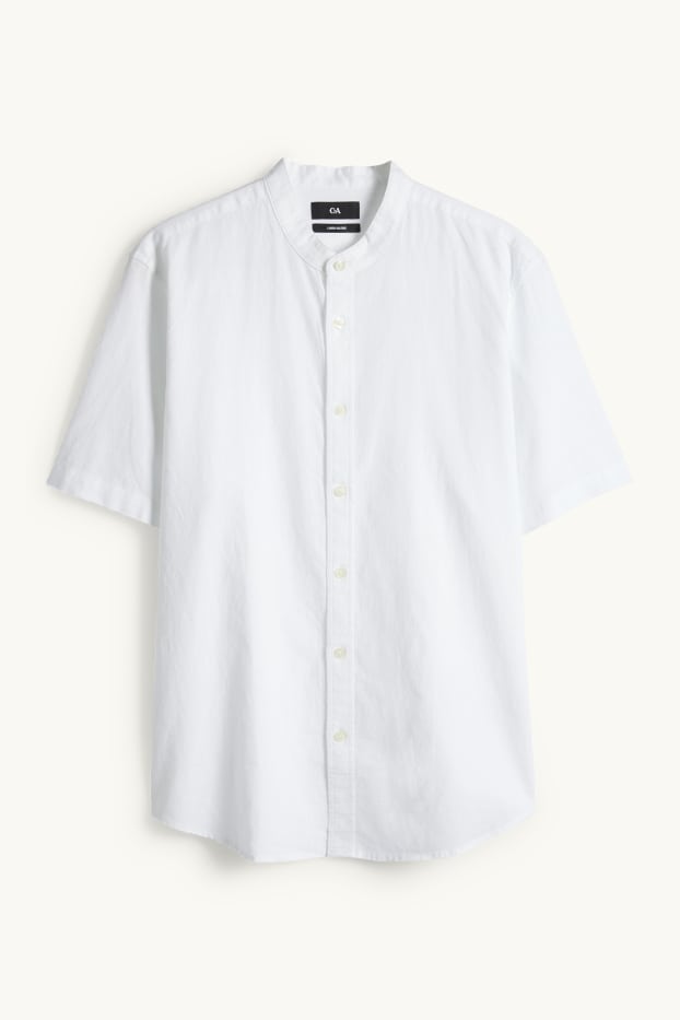 Herren - Hemd - Regular Fit - Stehkragen - Leinen-Mix - weiss