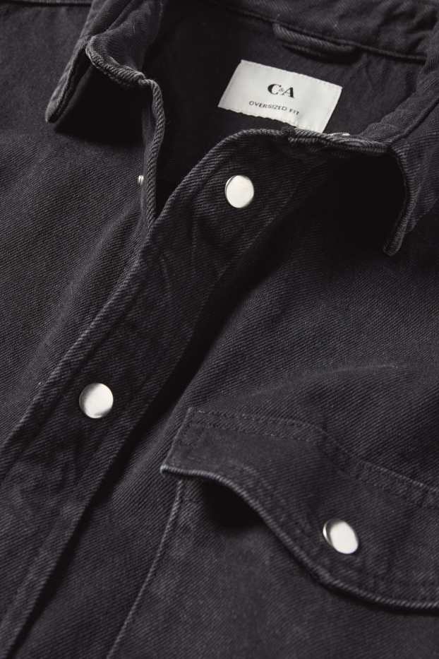 Uomo - Camicia di jeans - oversize - collo all'italiana - jeans grigio scuro