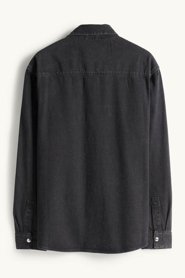 Uomo - Camicia di jeans - oversize - collo all'italiana - jeans grigio scuro