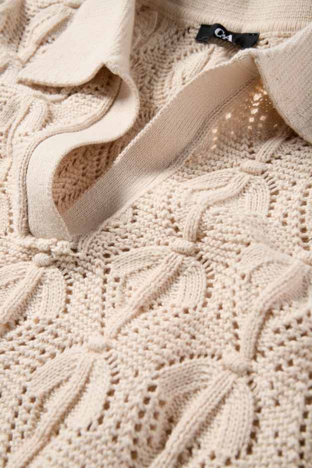 Women - Knitted jumper - short sleeve - beige