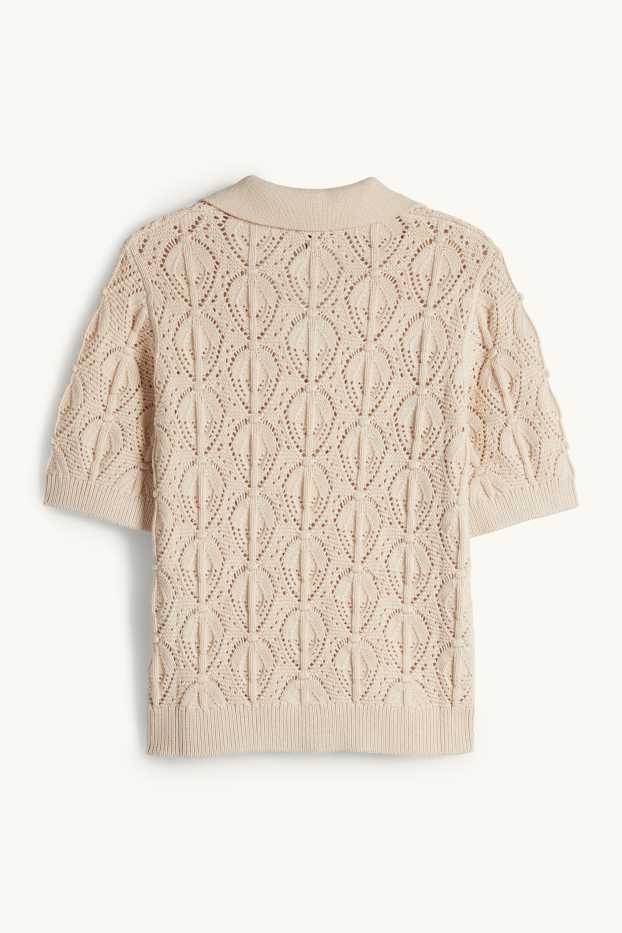 Women - Knitted jumper - short sleeve - beige