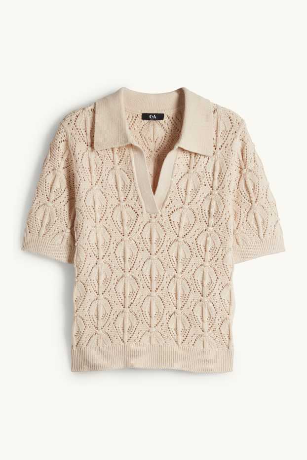 Women - Knitted jumper - short sleeve - beige