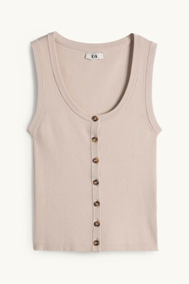 Dames - Top - ribstof - beige