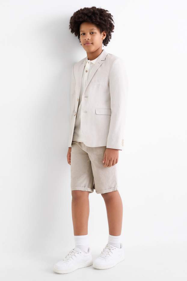 Děti - chlapci - Bermudy se šlemi a lněným podílem - světle béžová