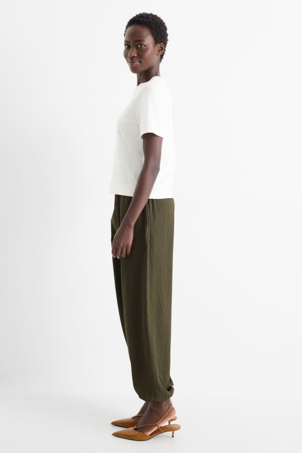 Damen - Jersey-Hose - Mid Waist - strukturiert - dunkelgrün