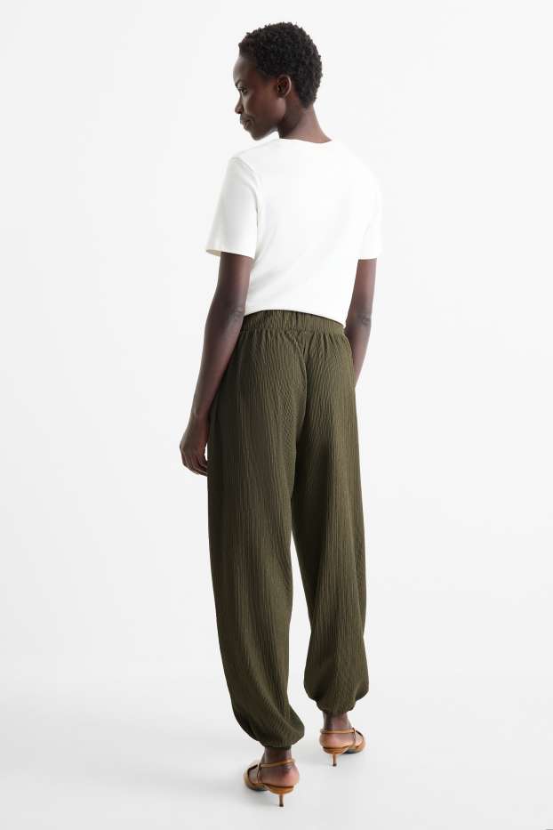 Damen - Jersey-Hose - Mid Waist - strukturiert - dunkelgrün