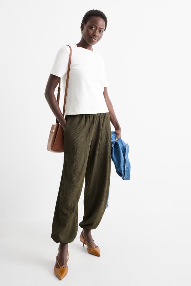 Damen - Jersey-Hose - Mid Waist - strukturiert - dunkelgrün