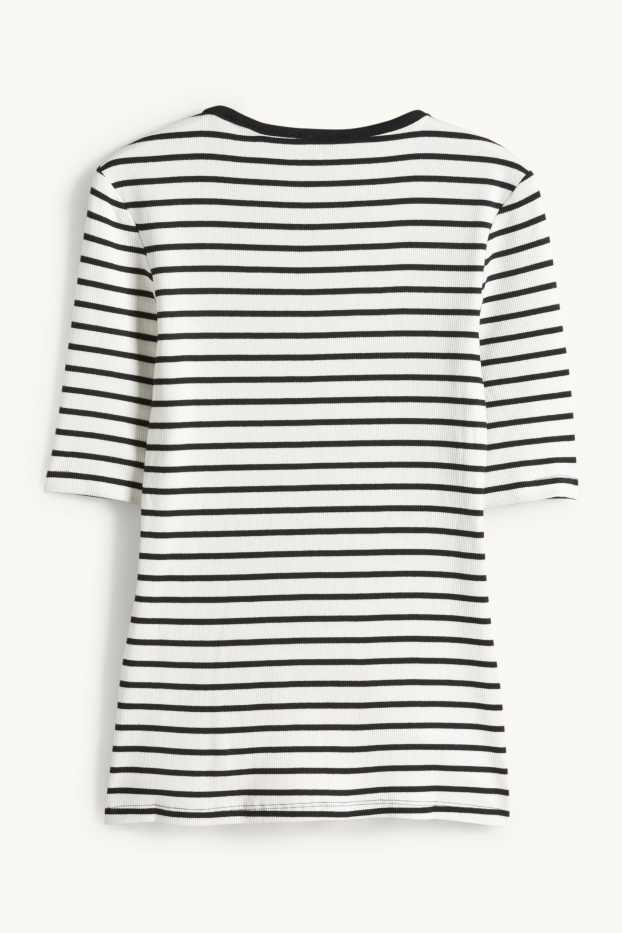 Women - Nursing T-shirt - slim fit - ribbed - striped - white / black