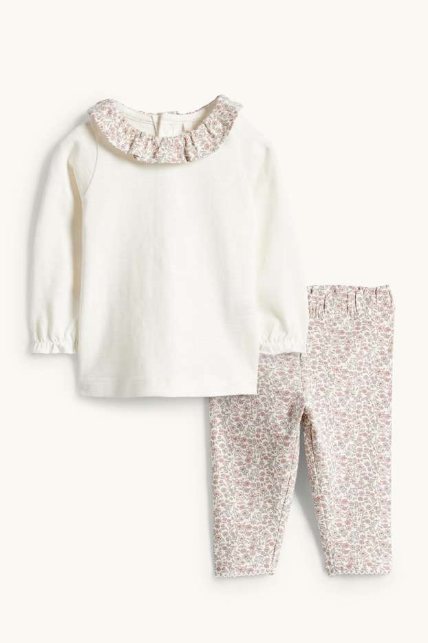 Baby Mädchen - Blümchen - Baby-Outfit - 2 teilig - cremeweiss