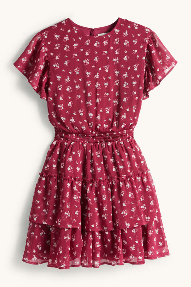 Children Girls - Dress - floral - bordeaux