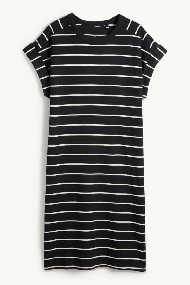 Damen - T-Shirt-Kleid - gestreift - schwarz