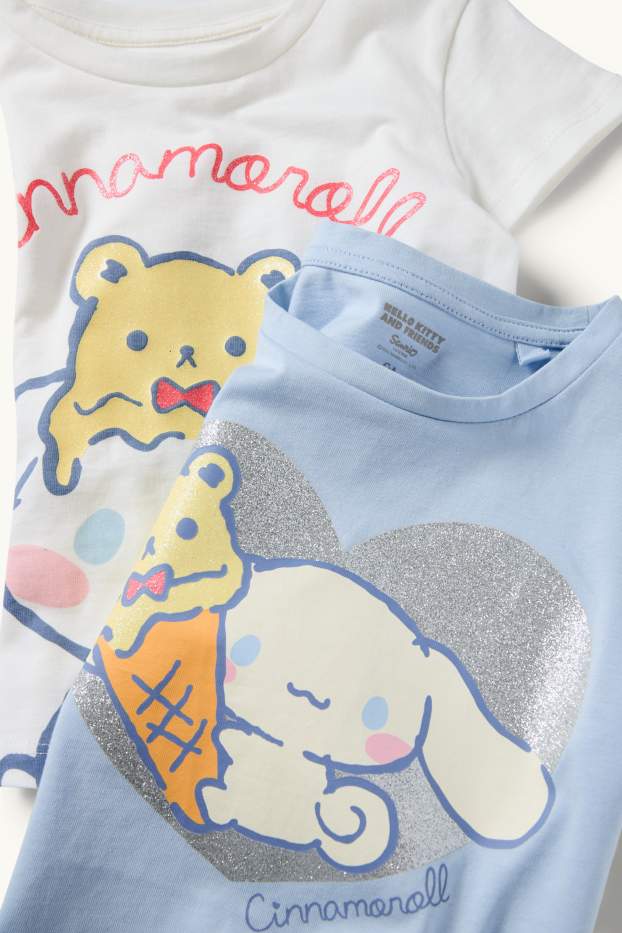 Enfants filles - Lot de 2 - Cinnamoroll - T-shirt - effet brillant - blanc / bleu clair