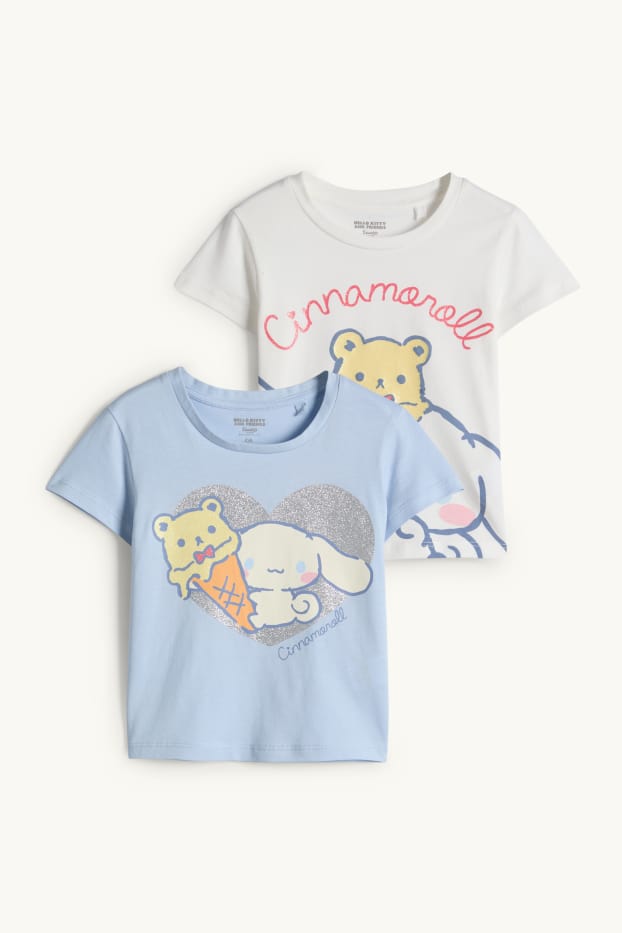 Enfants filles - Lot de 2 - Cinnamoroll - T-shirt - effet brillant - blanc / bleu clair