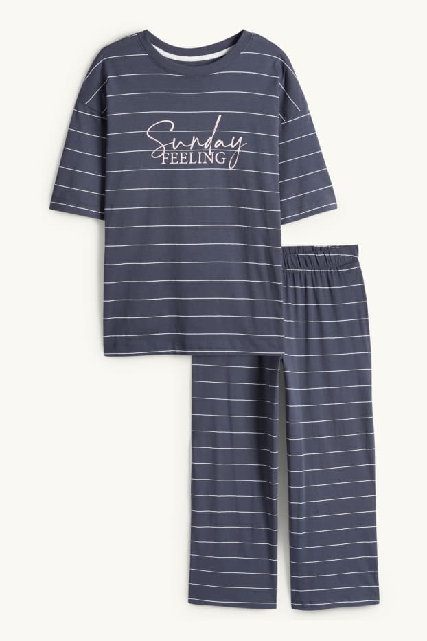 Dames - Pyjama - gestreept - donkerblauw