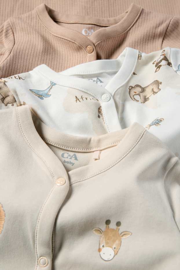 Unisex - Multipack of 3 - wild animals - baby sleepsuit - light beige