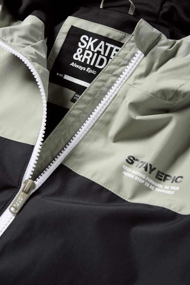 Kinder Jungen - Jacke mit Kapuze - wasserabweisend - dunkelgrün / schwarz