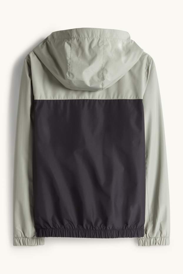 Kinder Jungen - Jacke mit Kapuze - wasserabweisend - dunkelgrün / schwarz