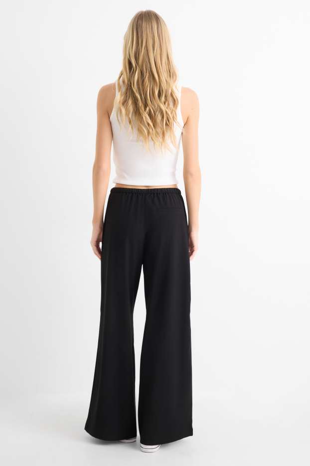 Damen - Stoffhose - Mid Waist - Wide Leg - schwarz