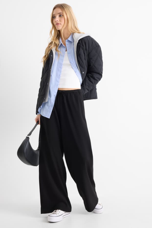 Damen - Stoffhose - Mid Waist - Wide Leg - schwarz