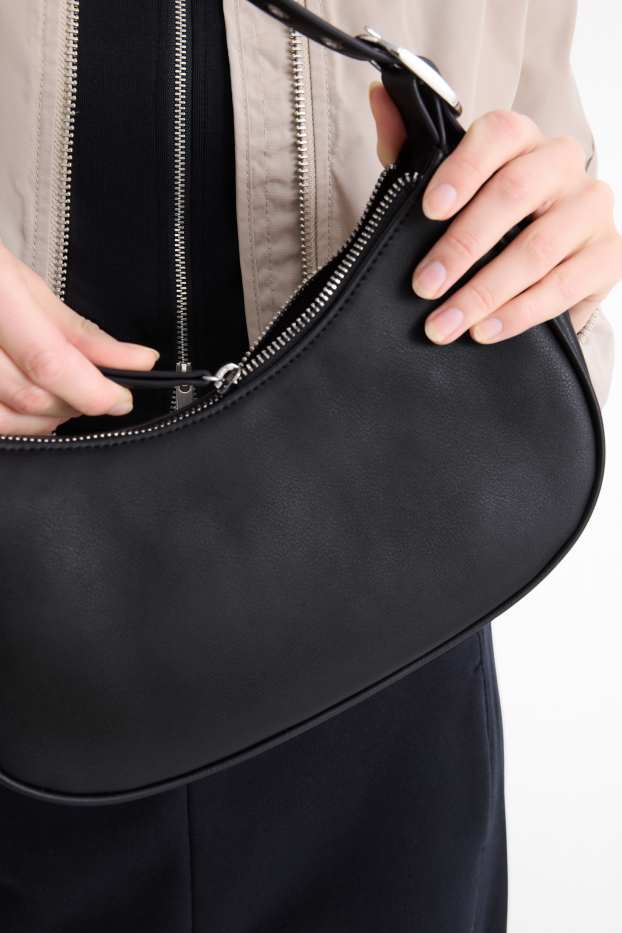 Donna - Borsa da portare a spalla - similpelle - nero