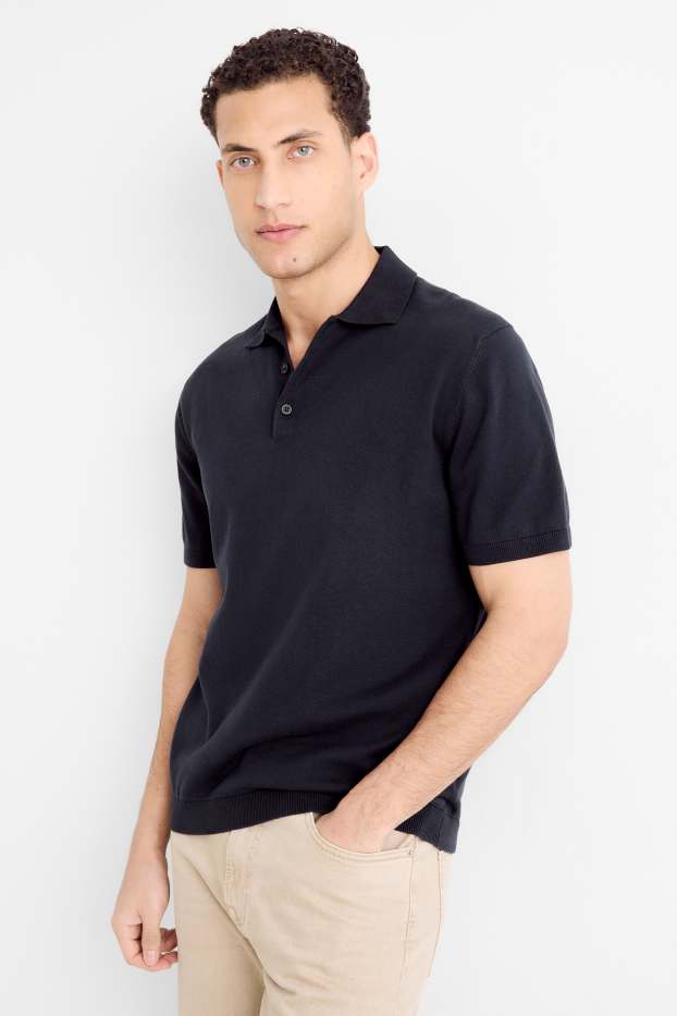 Bărbați - Tricou polo din tricot - regular fit - albastru închis
