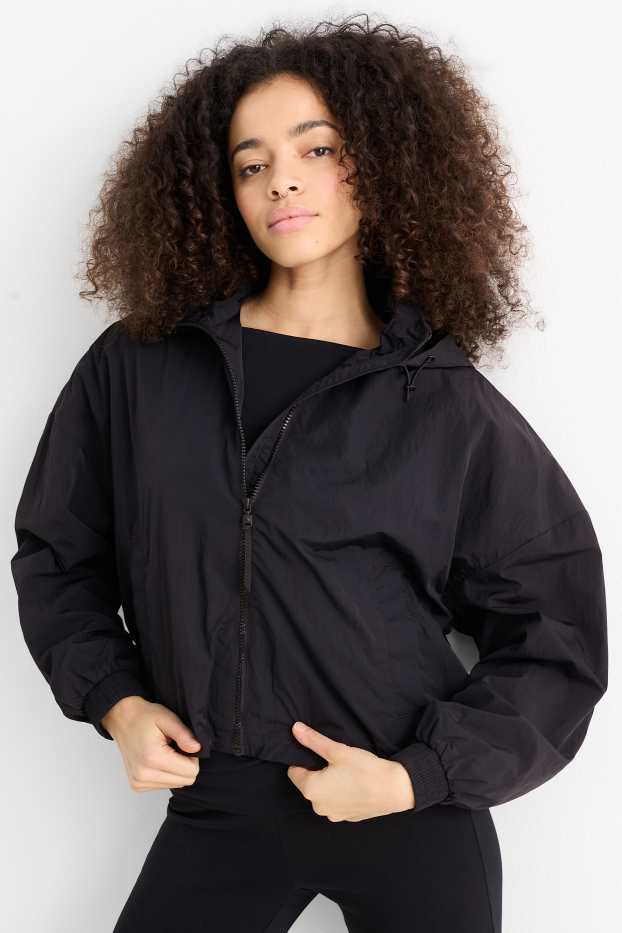 Dames - Jas met capuchon - waterafstotend - zwart