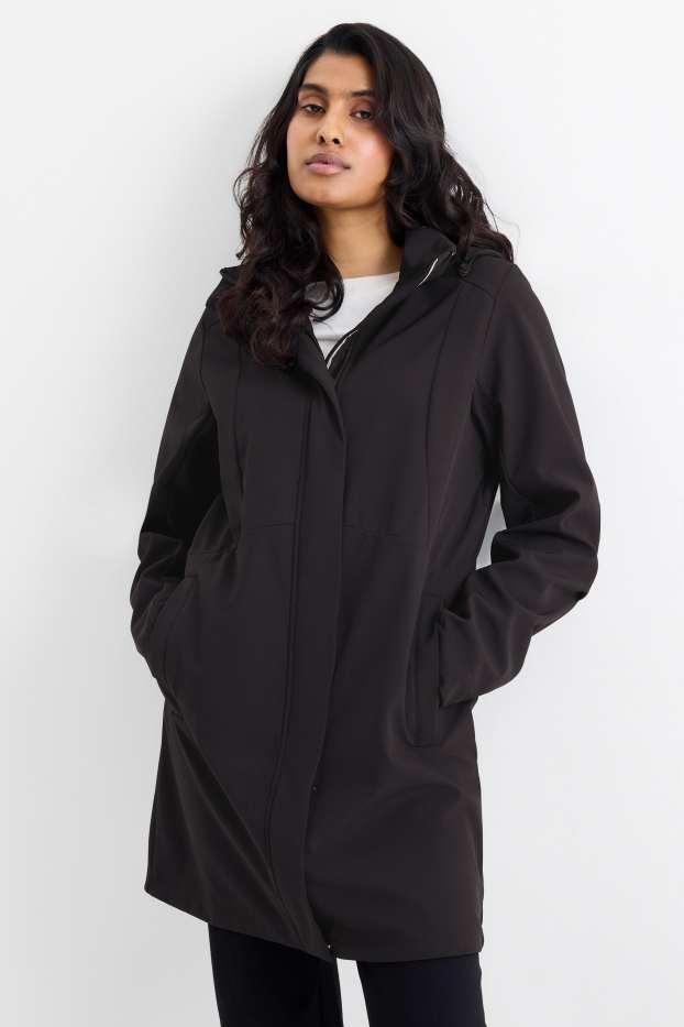 Women - Softshell coat with hood - water-repellent - 4-way stretch - black