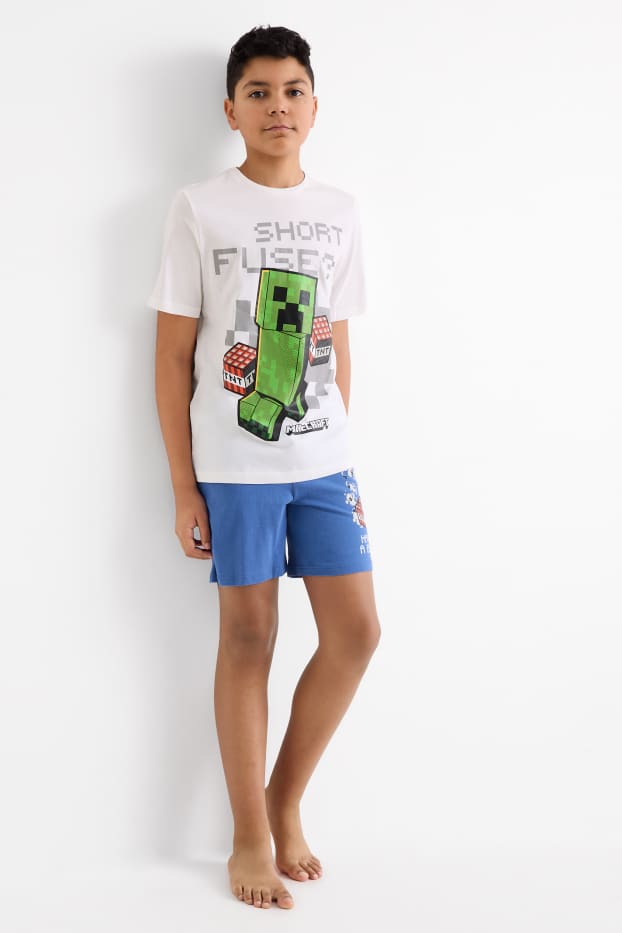 Kinderen: jongens - Minecraft - shortama - 2-delig - blauw / crèmekleurig