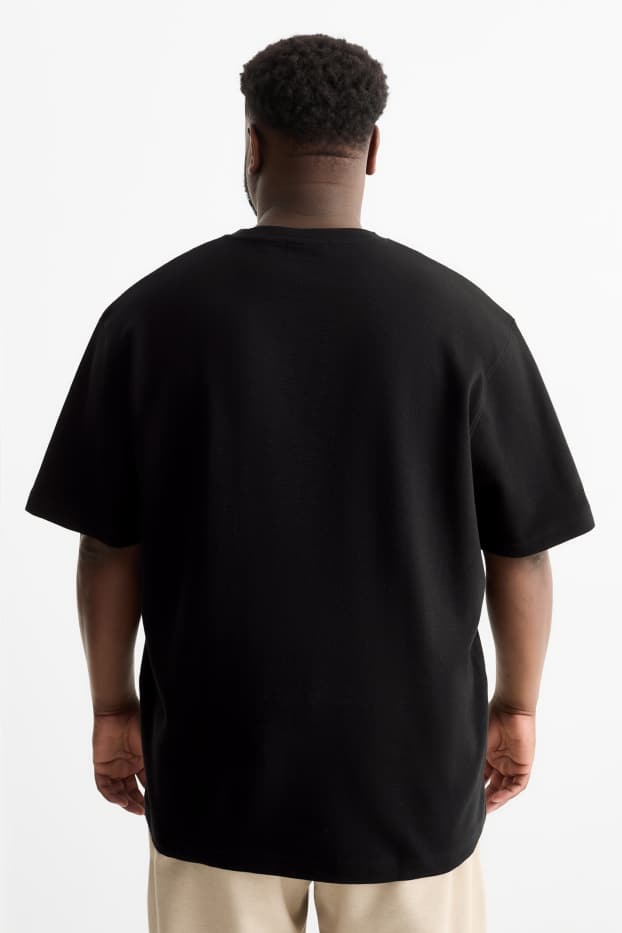 Herren - T-Shirt - Relaxed Fit - gerippt - schwarz