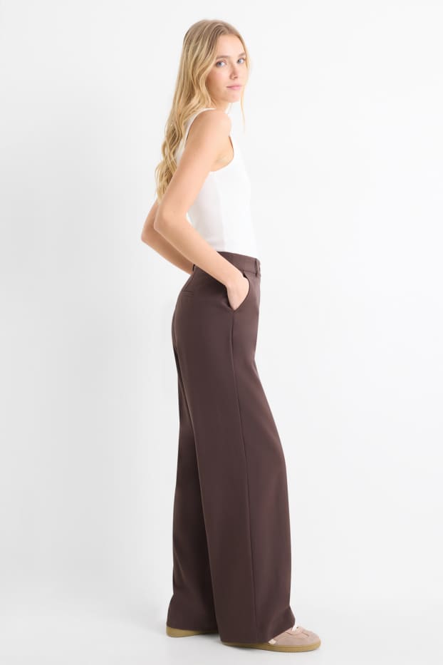 Damen - Stoffhose - Mid Waist - Straight Leg - dunkelbraun