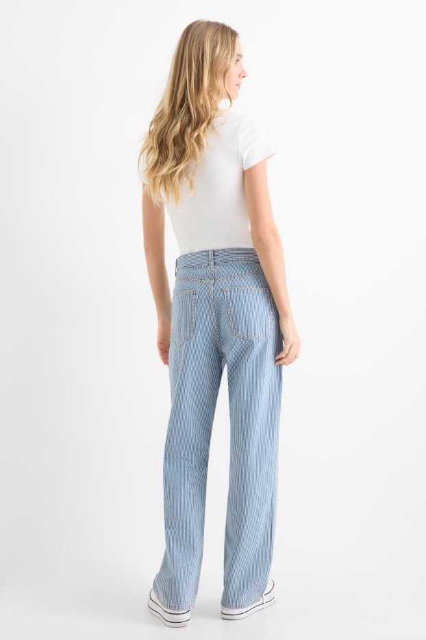 Femmes - Baggy jean - mid waist - à rayures - blanc / bleu clair