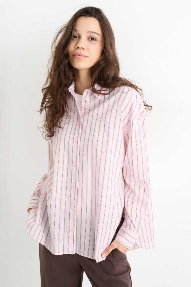 Damen - Bluse - gestreift - rosa