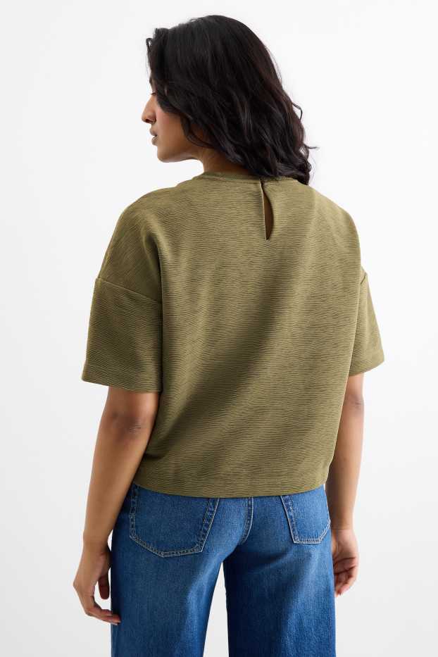 Women - T-shirt - regular fit - ribbed - dark green