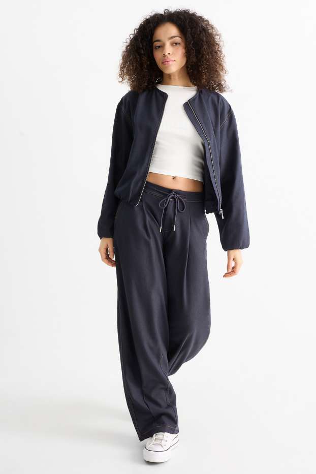 Dames - Pantalon - mid waist - balloon leg - jeanslook - jeansdonkerblauw