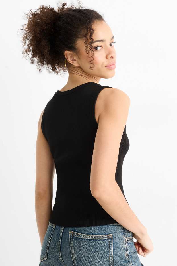 Dames - Top - ribstof - zwart