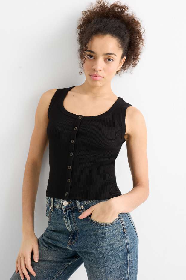 Dames - Top - ribstof - zwart