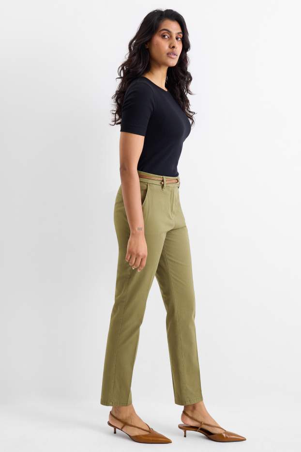 Femmes - Pantalon de toile à ceinture - midwaist - tapered fit - vert