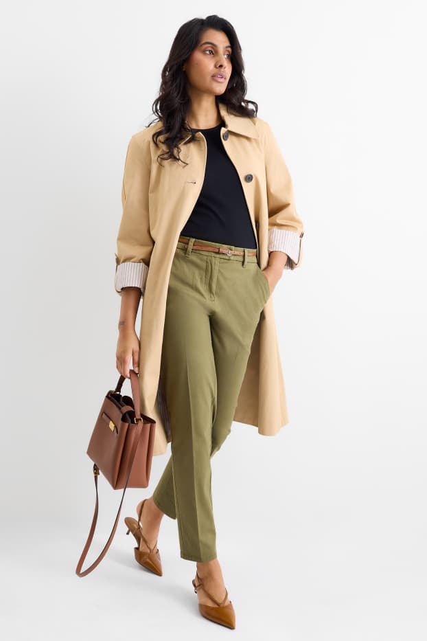 Femmes - Pantalon de toile à ceinture - midwaist - tapered fit - vert