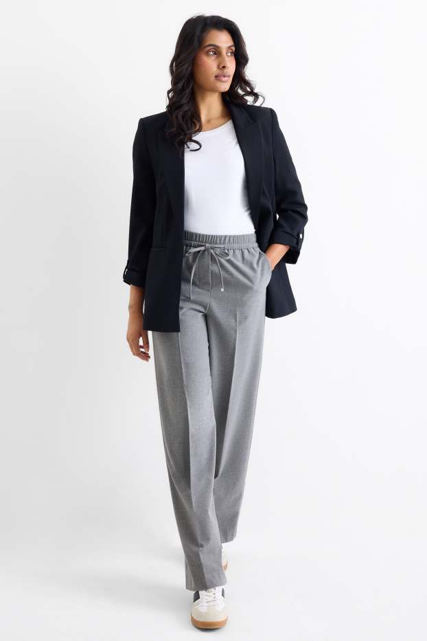 Damen - Stoffhose - Mid Waist - Wide Leg - grau