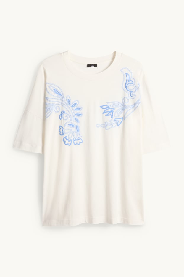 Damen - T-Shirt - Relaxed Fit - cremeweiß