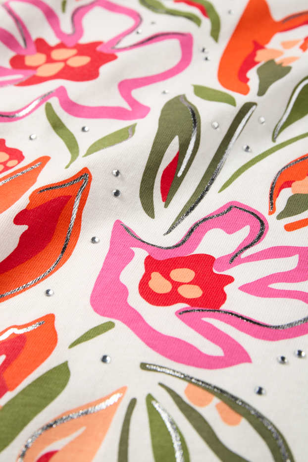 Femmes - T-shirt avec pierres de strass - regular fit - effet brillant - blanc crème