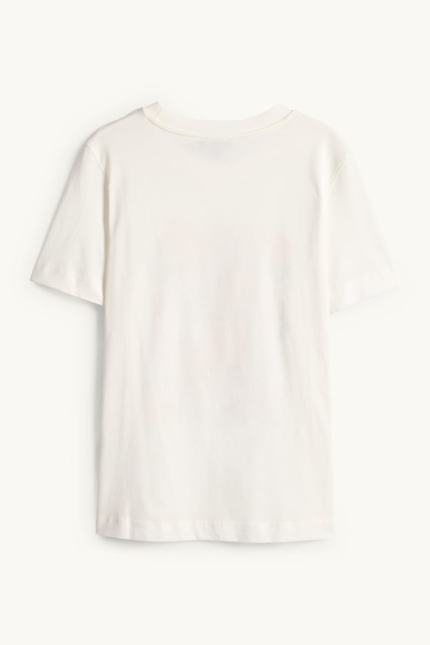 Femmes - T-shirt avec pierres de strass - regular fit - effet brillant - blanc crème