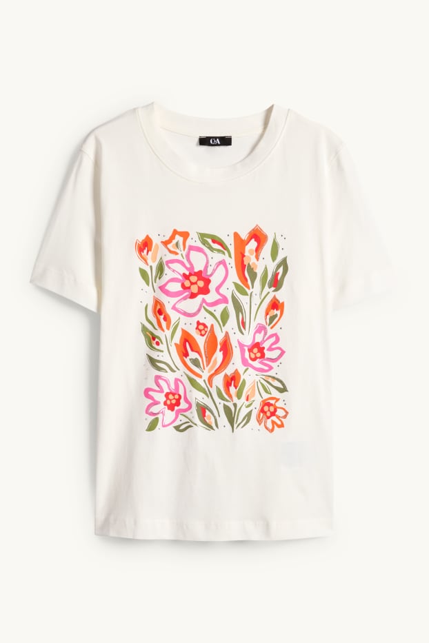 Femmes - T-shirt avec pierres de strass - regular fit - effet brillant - blanc crème