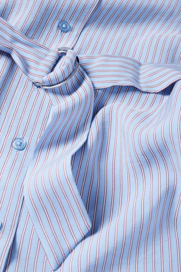 Femmes - Robe-chemisier à ceinture - à rayures - bleu clair