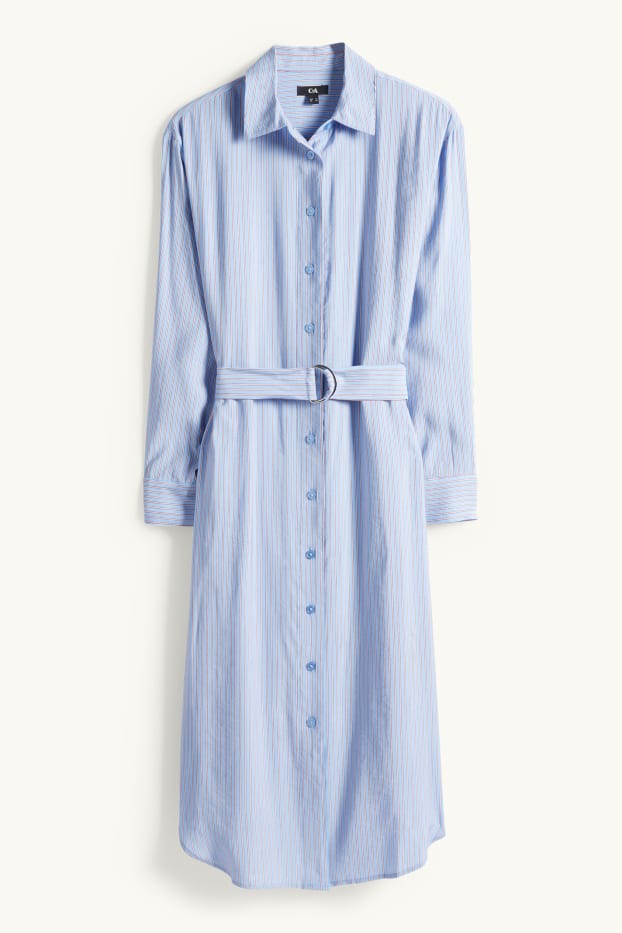 Femmes - Robe-chemisier à ceinture - à rayures - bleu clair